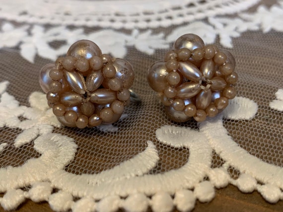Antique Rose Color Faux Pearl Earrings - image 1