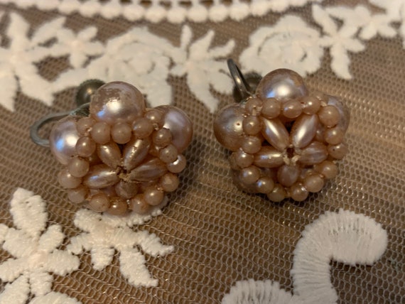 Antique Rose Color Faux Pearl Earrings - image 2