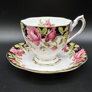 Queen Anne Black Magic Tea Cup Saucer Set Bone China Englandn Anne Pink Gold lace Floral Tea Cup Saucer Set Bone China England