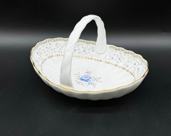Nikko Blue Prose Basket Serving Dish Bone China Japan