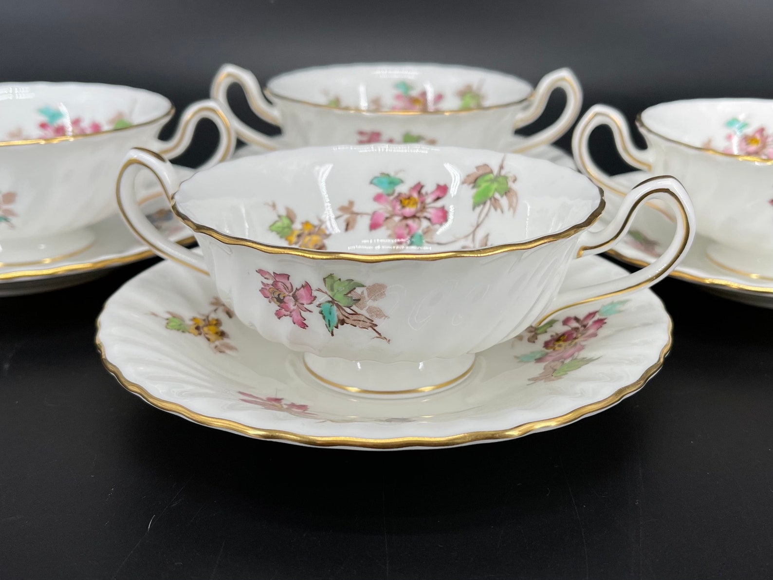 Minton Vermont Cream Soup Bowl Saucer Set X 4 Bone China Etsy Norway