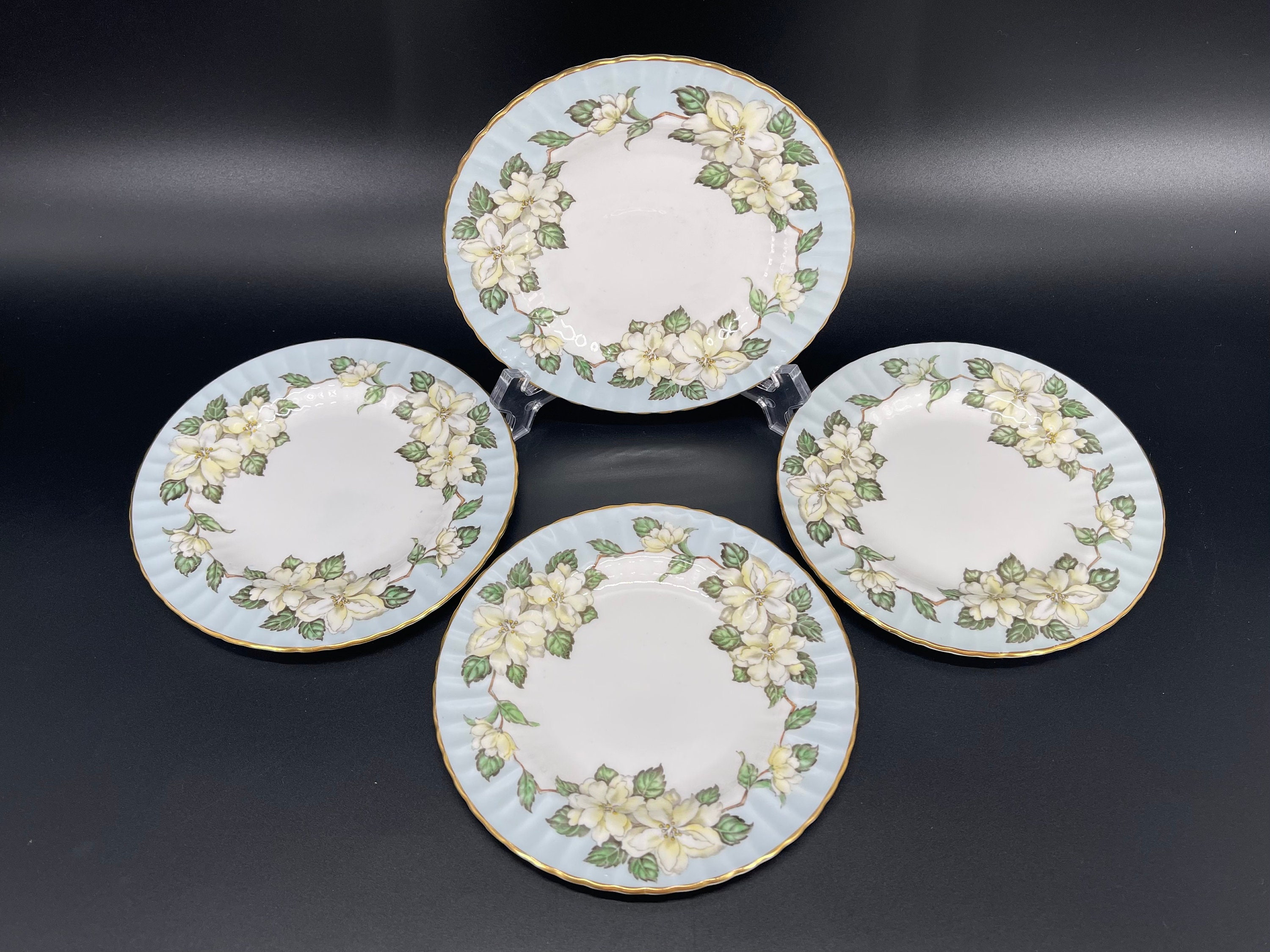 Paragon Z1037 Baby Blue Floral Dessert Plate X 4 Bone China Etsy UK