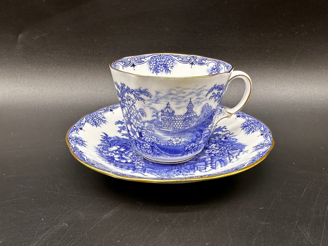 Aynsley Blue Countryside Scene Tea Cup Saucer Set Bone China England Etsy Canada