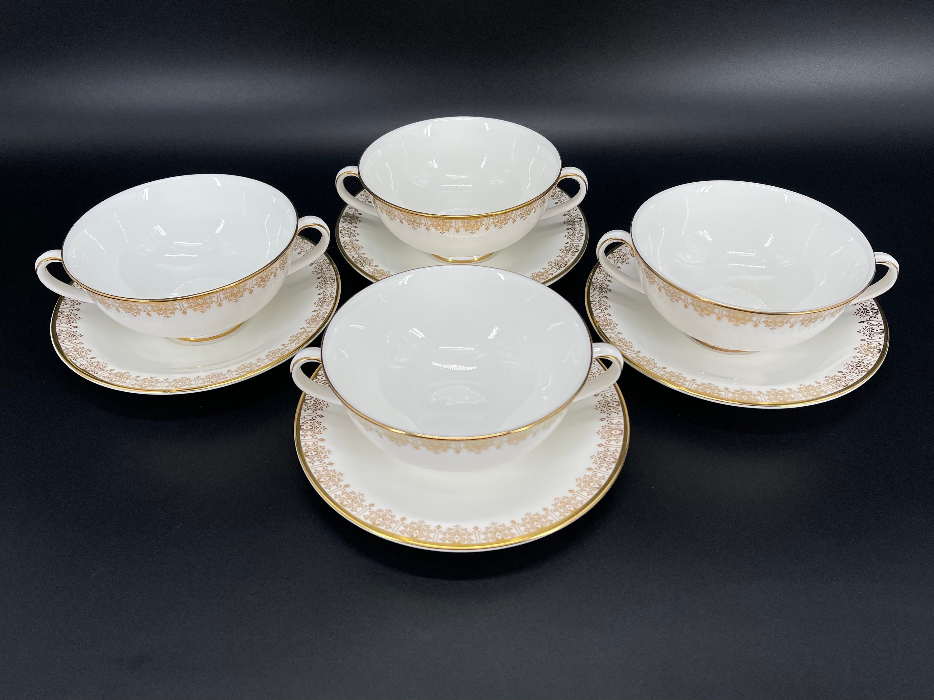 Royal Doulton Gold Lace Cream Soup Bowl Saucer Set x 4 Bone Etsy