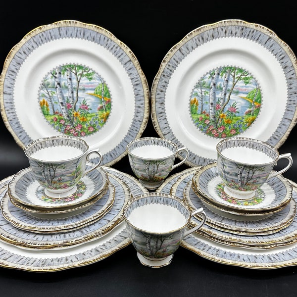 Royal Albert Silver Birch 5 Piece Place Setting x 4 Bone China England 20 pieces