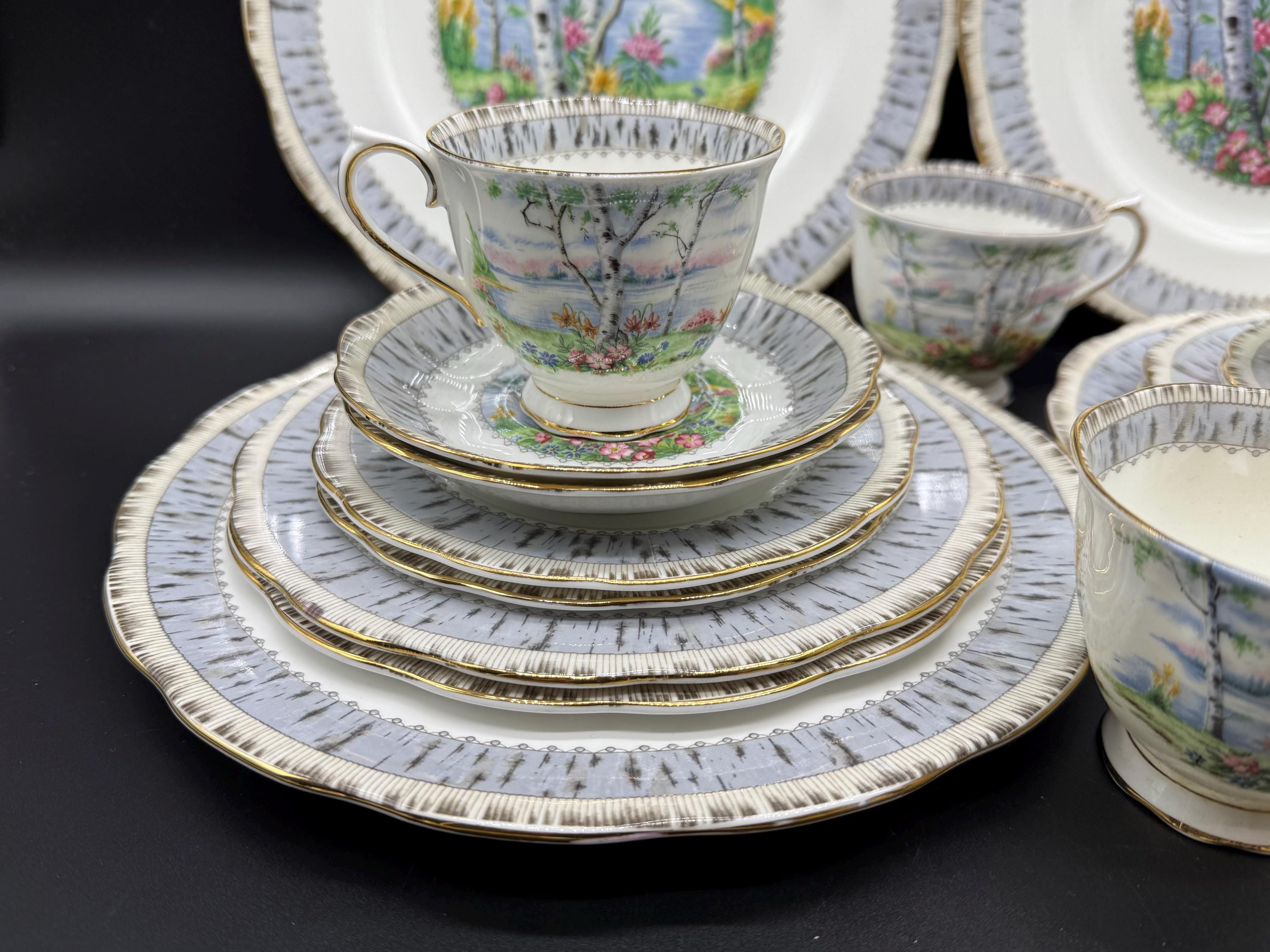 ①ロイヤル アルバート Silver Birch プレート　大皿　5枚　26cm Royal Albert Silver Birch 5 Piece Place Setting X 4 Bone China