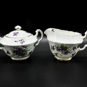 Adderley Sweet Violets Creamer Sugar Bowl Set Bone China England
