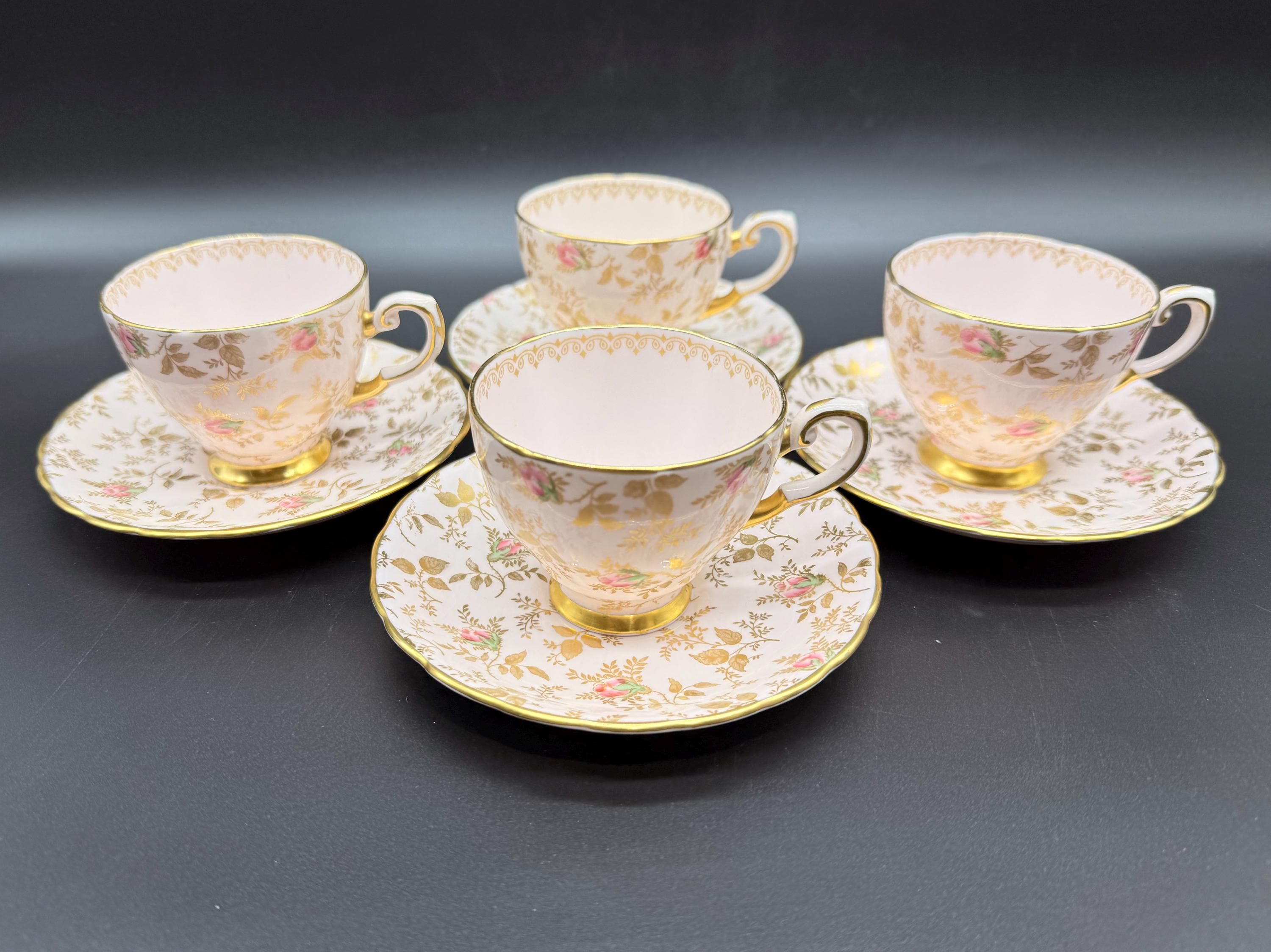 Tuscan 8606 Pink Chintz Sunshine Demitasse Cup Saucer Sets(4) Bone