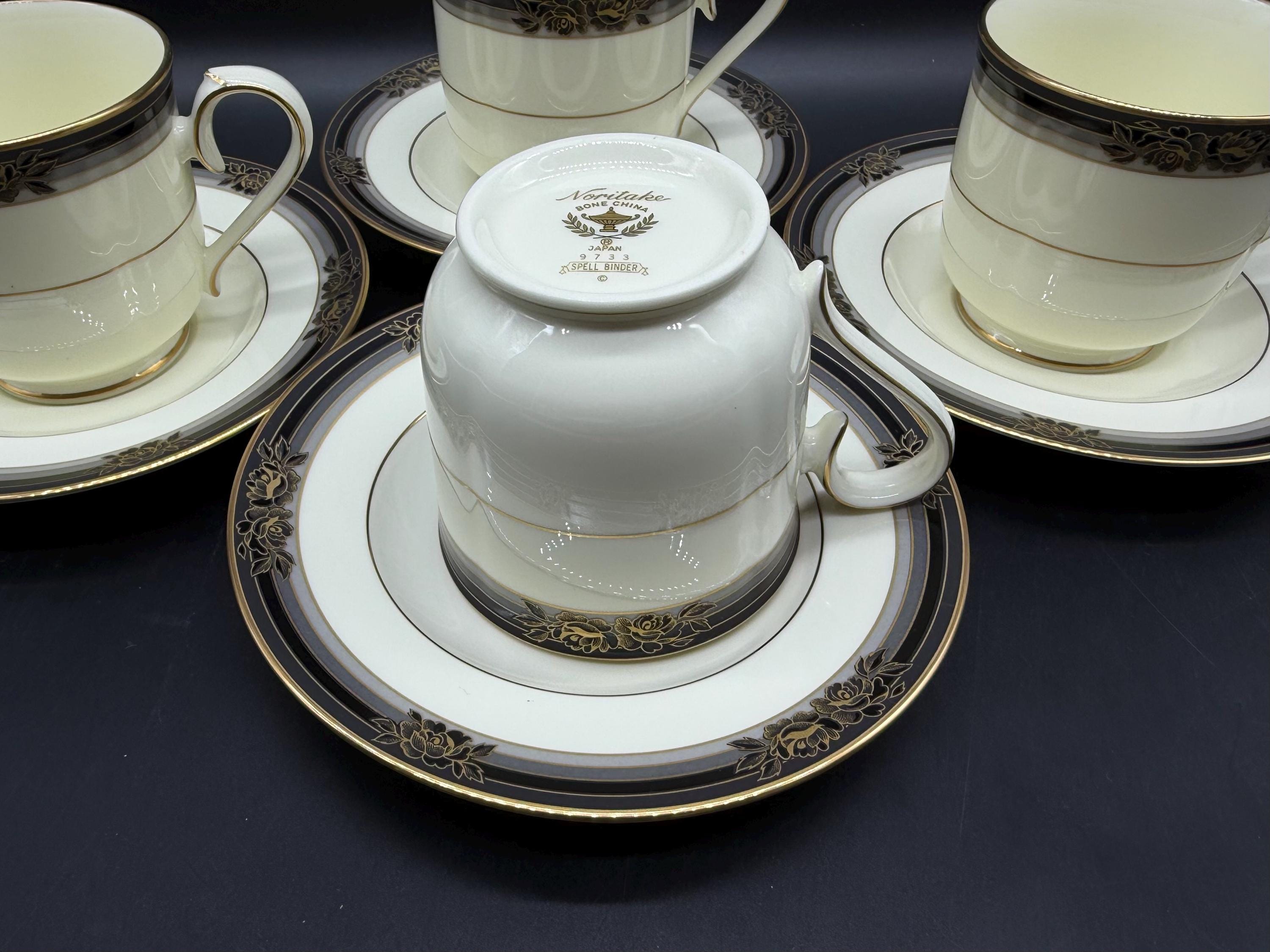 Noritake 9733 Spell Binder Tea Cup Saucer Sets (set of 4) Japan