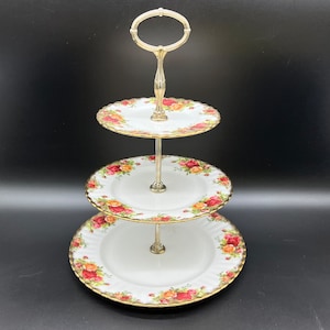 Royal Albert Old Country Roses 3 Tiers Cake Stand Bone China England