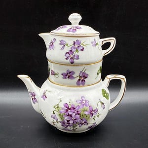 Tetera pequeña Hammersley Victorian Violets para una persona, porcelana fina, Inglaterra