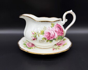Royal Albert American Beauty Gravy Boat Saucer Set Bone China England a.