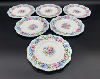 Foley Cornflower Blue 6" Bread Dessert Plates (set of 6) Bone China England