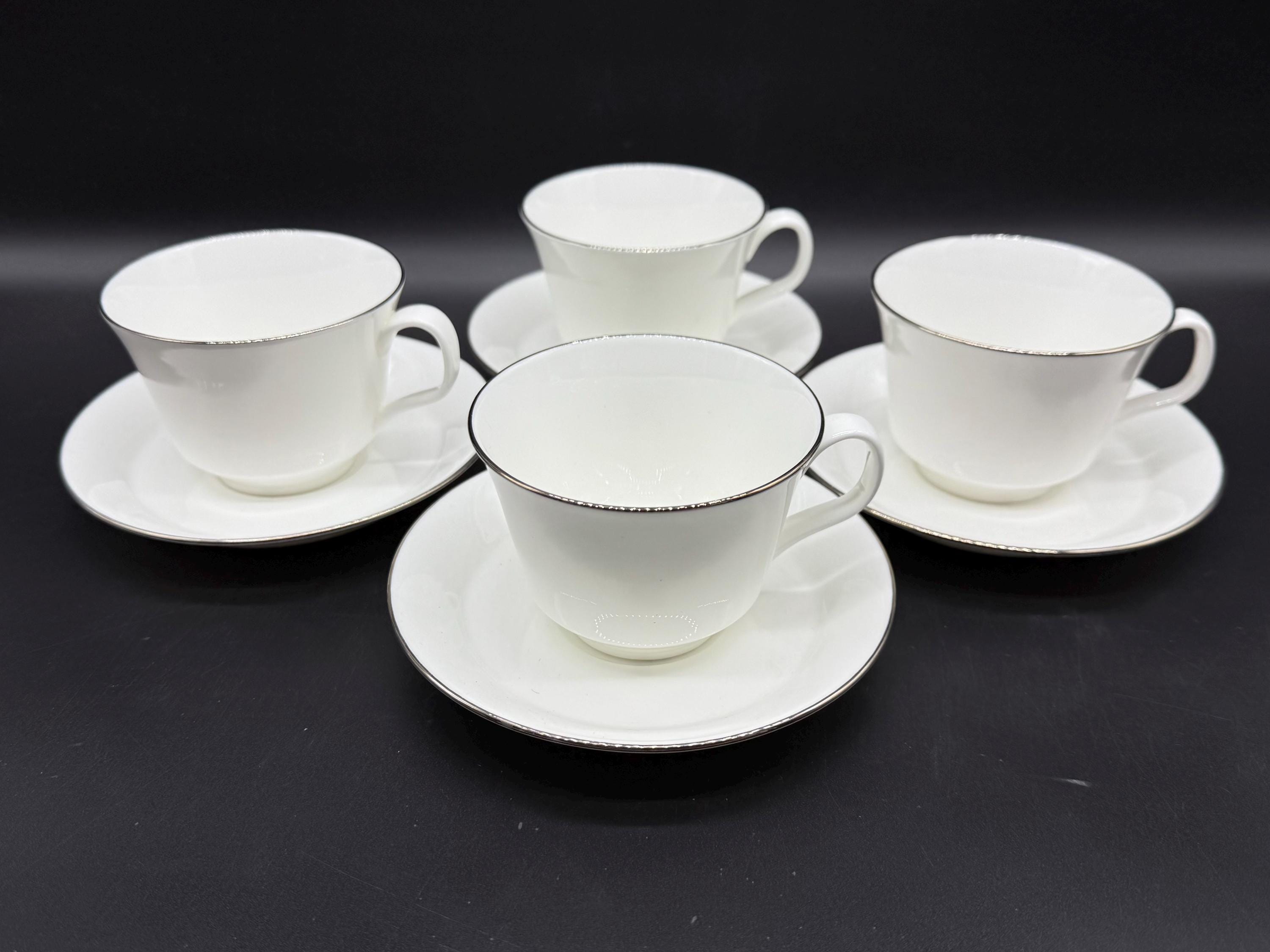 Minton Platinum Monarch Tea Cup Saucer Set (set of 4) Bone China