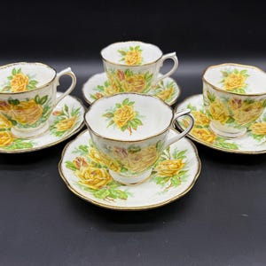 Royal Albert Yellow Tea Rose Tea Cup Saucer Sets (Set of 4) Bone China England