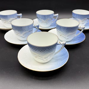 B and G Bing & Grondahl Seagull Tea Cup Saucer Sets (Set of 6) Denmark