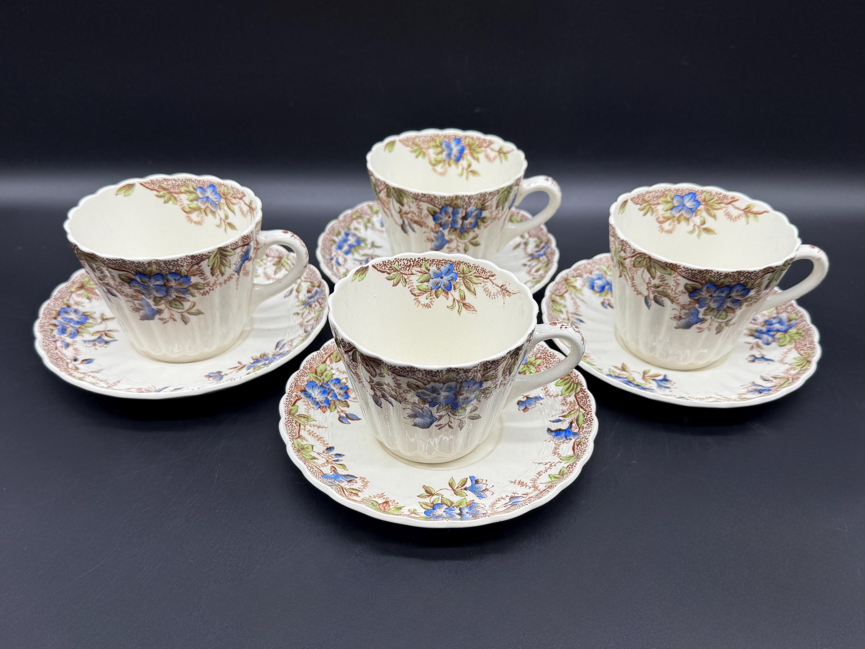 Spode Copeland Sydney Blue Tea Cup Saucer Sets (set of 4) England