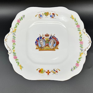 Aynsley 1937 Coronation King George VI Square Cake Plate Bone China England