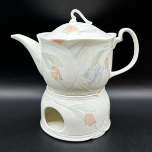 Royal Albert Fantasia Teekanne mit Stövchen Set Bone China England