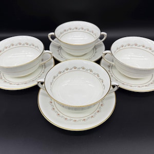 Coalport Harrington Cream Suppenschüssel Untertassen Sets (4er Set) Bone China England