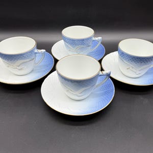 B and G Bing & Grondahl Seagull Tea Cup Saucer Sets (Set of 4) Denmark