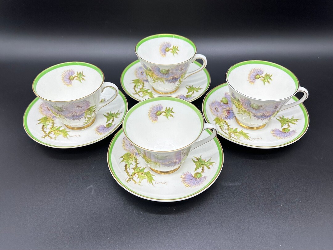 Royal Doulton Glamis Thistle Tea Cup Saucer Setsset of 4 Etsy