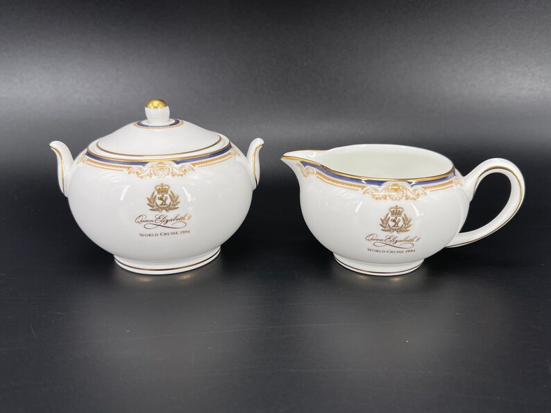 Wedgwood Cavendish QE II World Cruise 1994 Creamer Sugar Set Bon Wedgwood Cavendish QE II World Cruise 1994 Creamer Sugar Set Bon