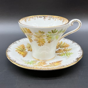 Aynsley Autumn Leaves Corset Tea Cup Sauce Set Bone China England