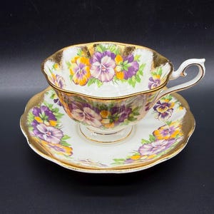Royal Albert Purple Pansy Tea Cup Saucer Set Bone China England