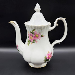 Cafetera Royal Albert Prairie Rose con tapa Val D'or, porcelana fina, Inglaterra.
