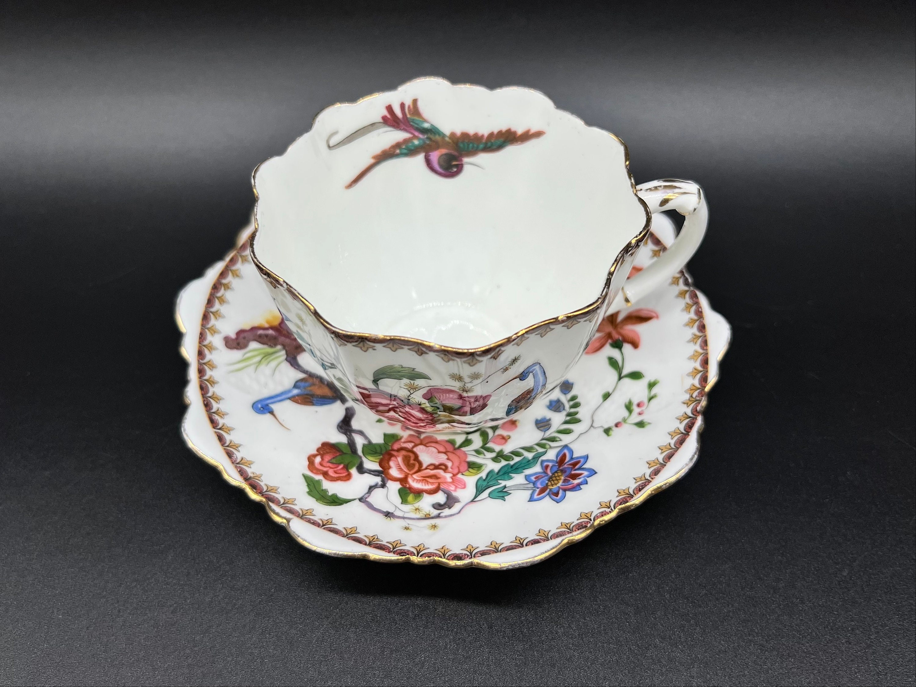 Royal Paragon Birds of Paradise Tea Cup Saucer Set Bone Royal Paragon Birds of Paradise Tea Cup Saucer Set Bone