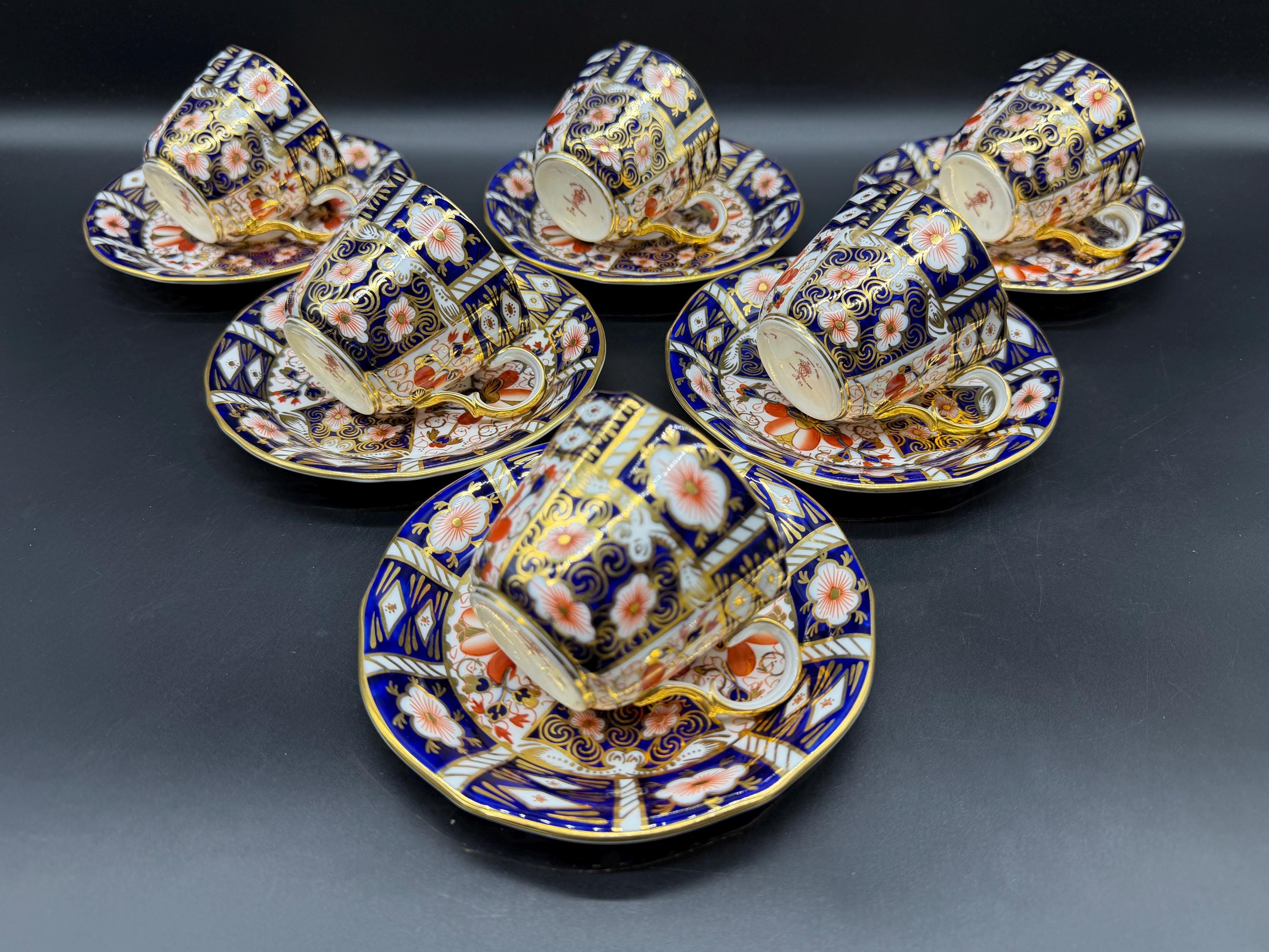 Royal Crown Derby Imari Tea Cup Saucer Sets (set of 6) Bone China