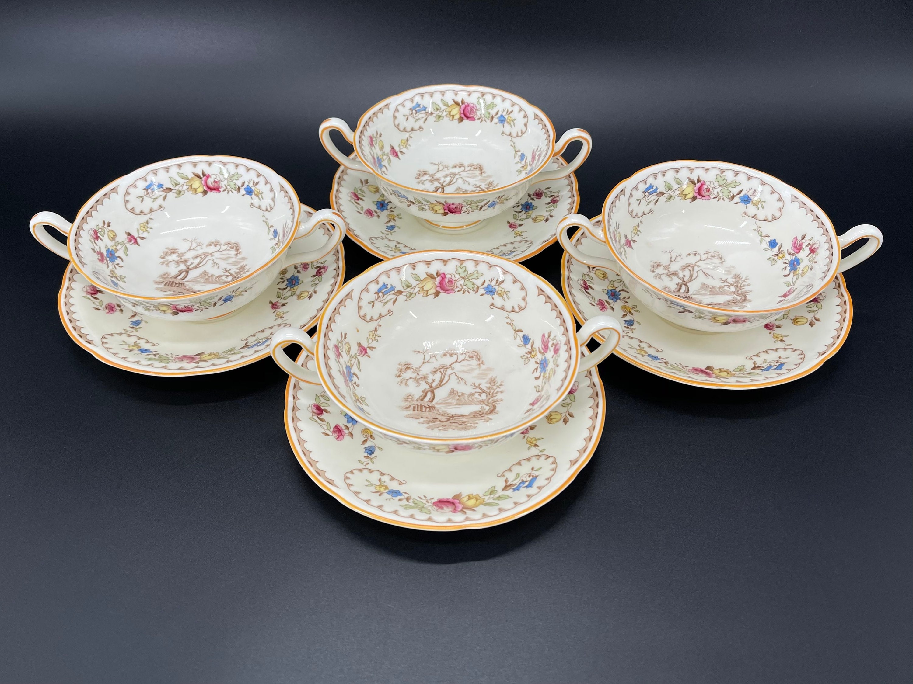 Royal Doulton the Beaufort Cream Soup Bowl With Saucer Set X 4 Etsy