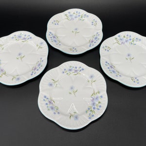 Shelley Blue Rock 6&quot; Dessert Plate x 4 Bone China England