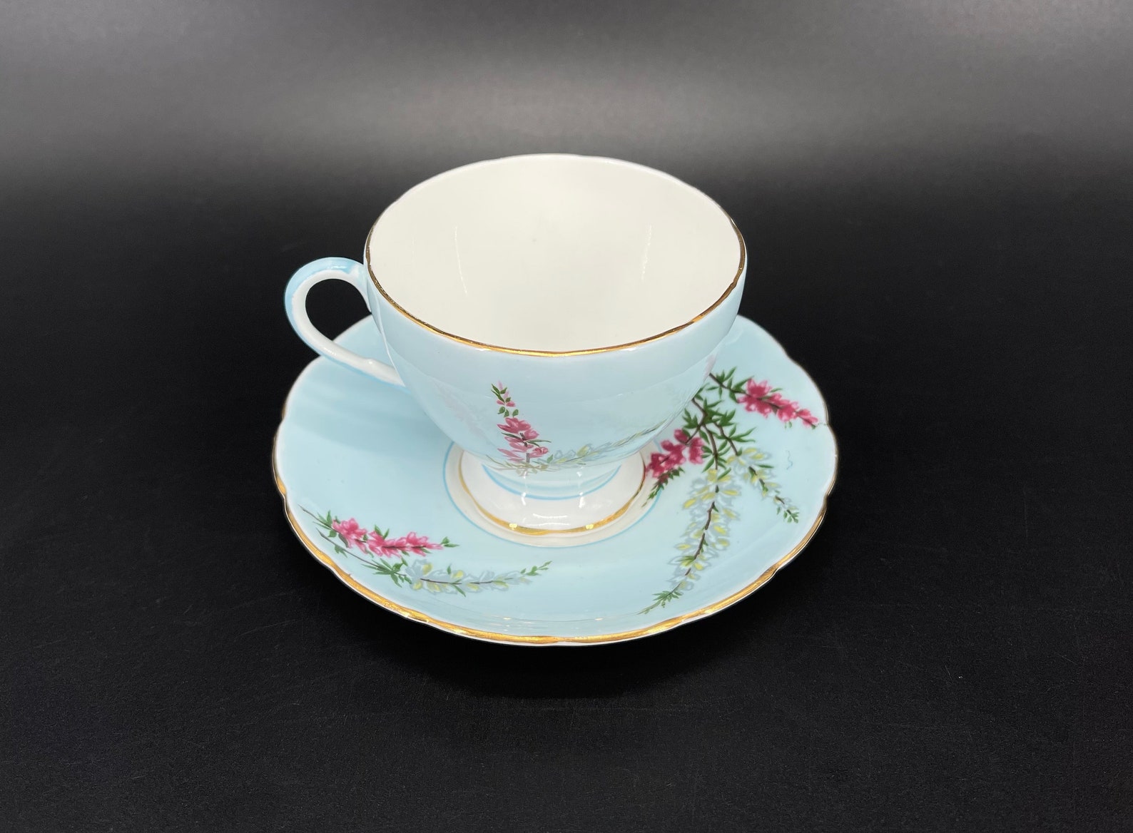 Foley Highland Heather Blue Tea Cup Saucer Sets Bone China Etsy