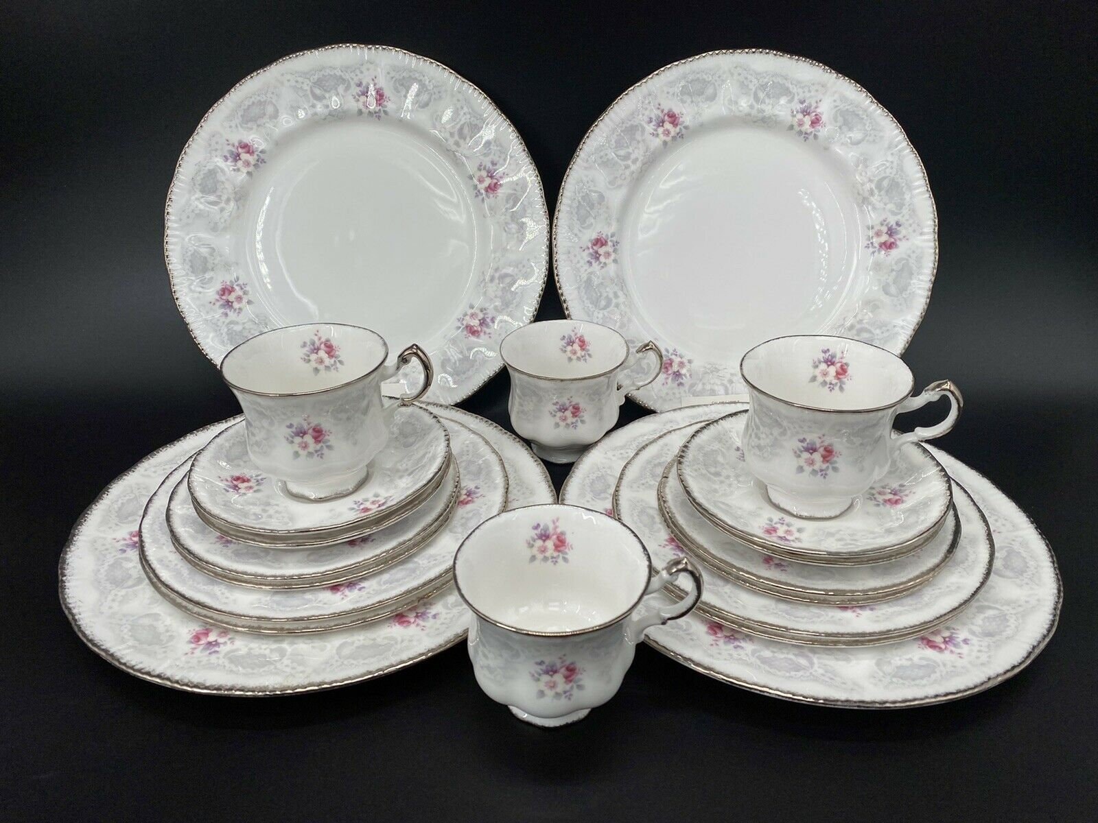 Paragon Bridal Lace 5 Piece Plate Setting for 4 Bone China England 20 Pieces