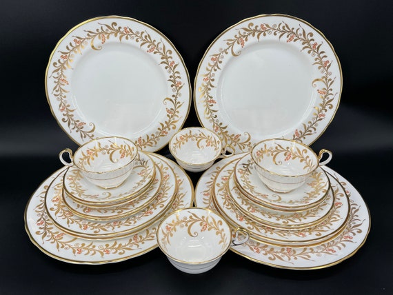 Aynsley 8069 Gold Leaf 5 Piece Place Setting X 4 Bone China