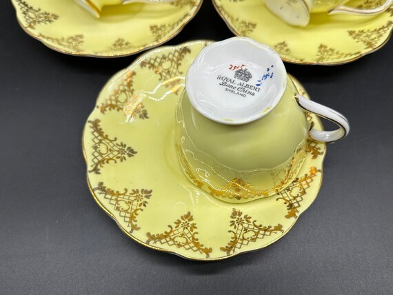 AAAAA Best BoneChina高級ボーンチャイナ5点セット花柄イエロー Royal Albert Gold Lace Yellow Tea Cup Saucer Sets(set of 6) Bone