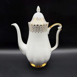 Queen Anne guld spets kaffekanna benporslin England