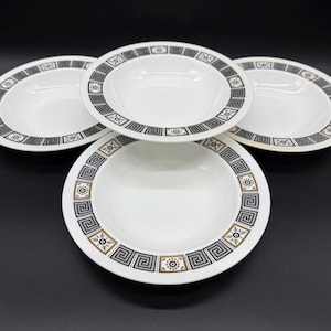 Wedgwood Asia Black Rimmed Soup Bowls (Set of 4) Bone China England