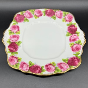 Royal Albert Old English Rose Square Cake Plate Bone China England