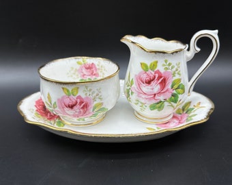 Royal Albert American Beauty Small Creamer Sugar Tray Set Bone China England