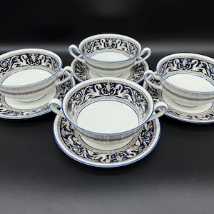 Zestawy misek do zupy Wedgwood Florentine Dark Blue Cream (zestaw 4 sztuk) Bone China Anglia