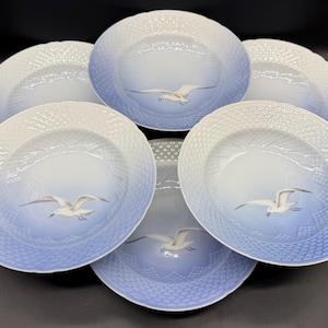 B and G Bing & Grondahl Seagull Large Rimmed Soup Bowls(Set of 6) Denmark No Gold