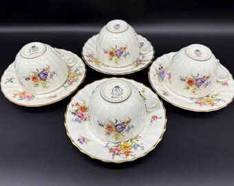 Royal Worcester Roanoke Tea Cup Saucer Sets (set of 4) Bone China