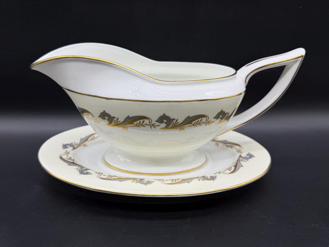 Minton Gold Laurentian Gravy Boat Saucer Set Bone China England - Etsy