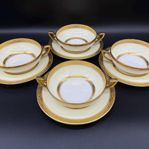 Royal Worcester 1941 Zestawy misek do zupy w kolorze złotym (zestaw 4 sztuk) Porcelana kostna Anglia