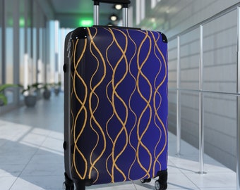 Suitcase, sea suitcase, blue suitcase with gold laces,Cabin Suitcase, Custom Luggage, designer suitcase