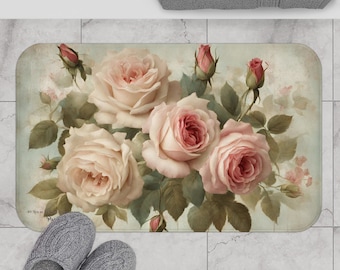 Bath Mat, shabby chic Bath Mat, shabby chic roses Bath Mat, floral retro Bath Mat, french retro rug, shabby chic decor