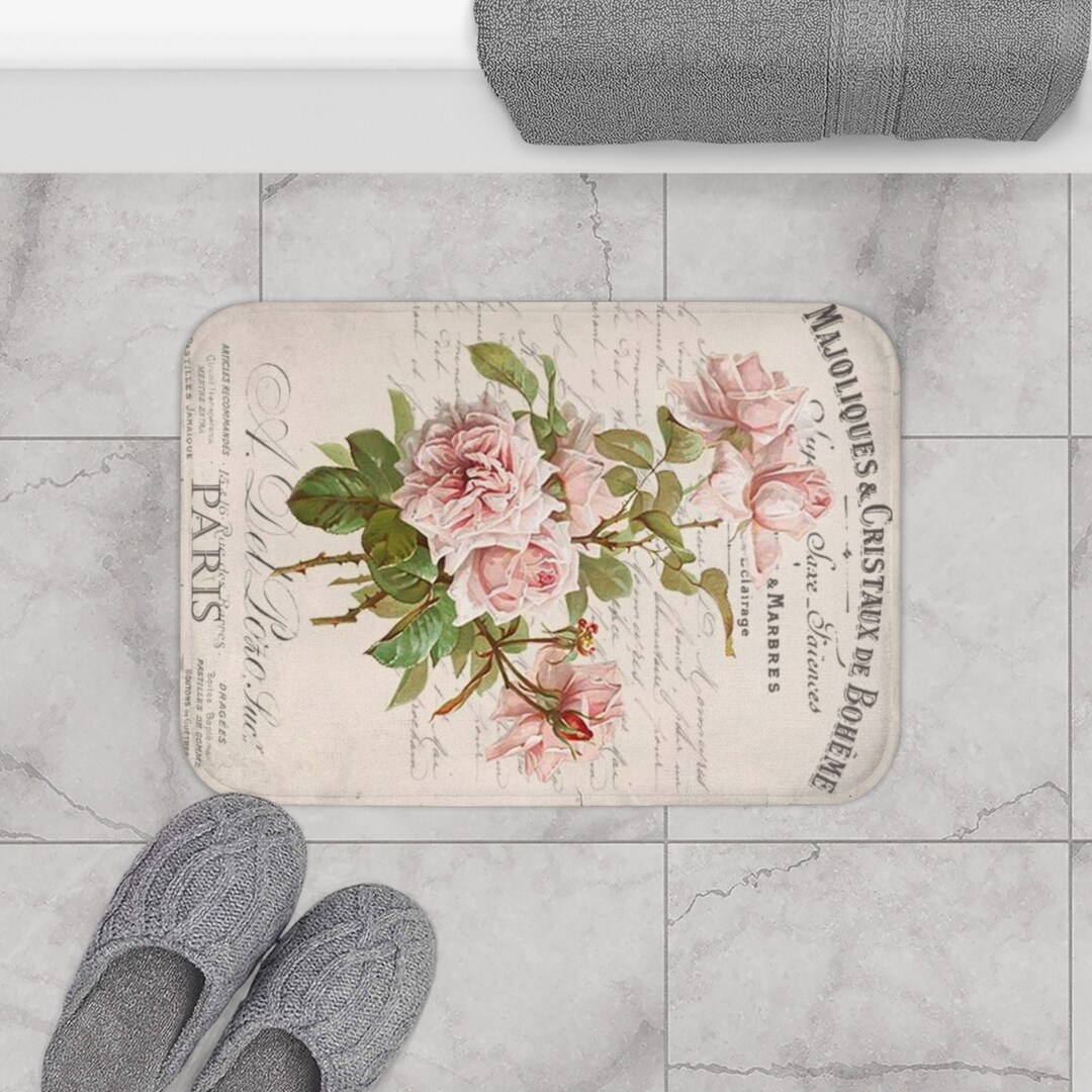 Bath Mat Shabby Chic Bath Mat Bath Mat With Rose Shabby Etsy